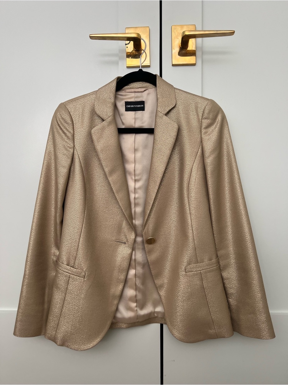 EMPORIO ARMANI Metallic Champagne Gold Blazer - Women's Tailored Jacket
